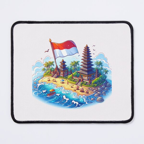 Item preview, Bali Beaches & Temples in Indonesia 3D Cute Sketch with Indonesian Flag, designed and sold by PaintMeWorld.