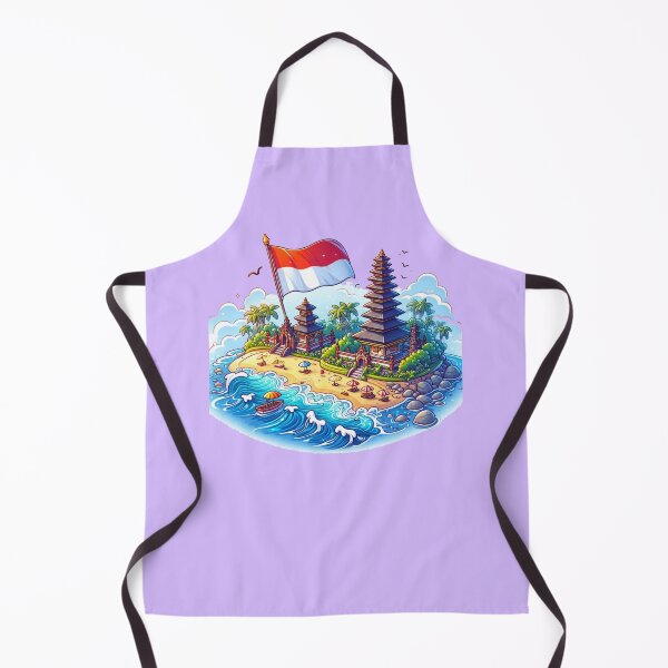 Item preview, Bali Beaches & Temples in Indonesia 3D Cute Sketch with Indonesian Flag,  designed and sold by PaintMeWorld.
