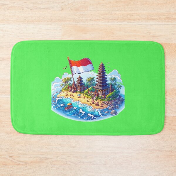 Item preview, Bali Beaches & Temples in Indonesia 3D Cute Sketch with Indonesian Flag,  designed and sold by PaintMeWorld.