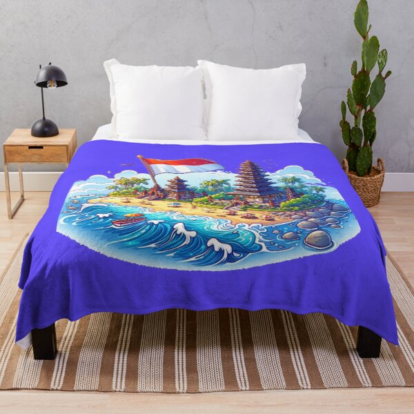 Item preview, Bali Beaches & Temples in Indonesia 3D Cute Sketch with Indonesian Flag, designed and sold by PaintMeWorld.
