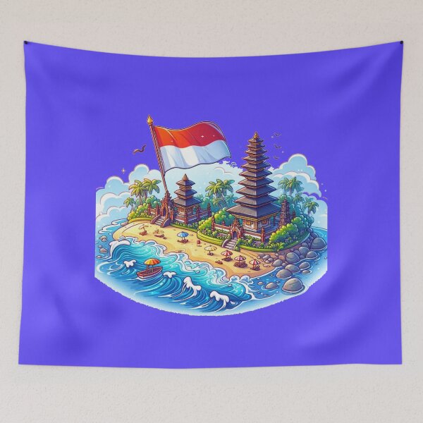 Item preview, Bali Beaches & Temples in Indonesia 3D Cute Sketch with Indonesian Flag,  designed and sold by PaintMeWorld.