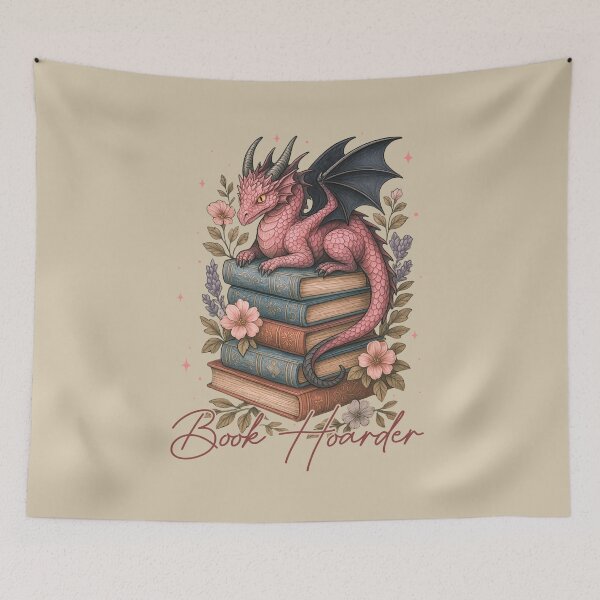Item preview, Book hoarder pink dragon and books  designed and sold by FatBirdie.