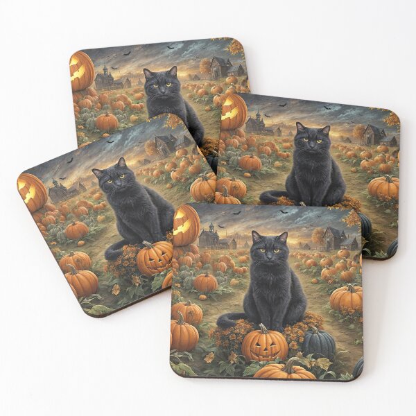 Item preview, Enchanted Halloween Evening Black Cat and Jack O Lantern Pumpkins Cute designed and sold by Stephanie Laird.
