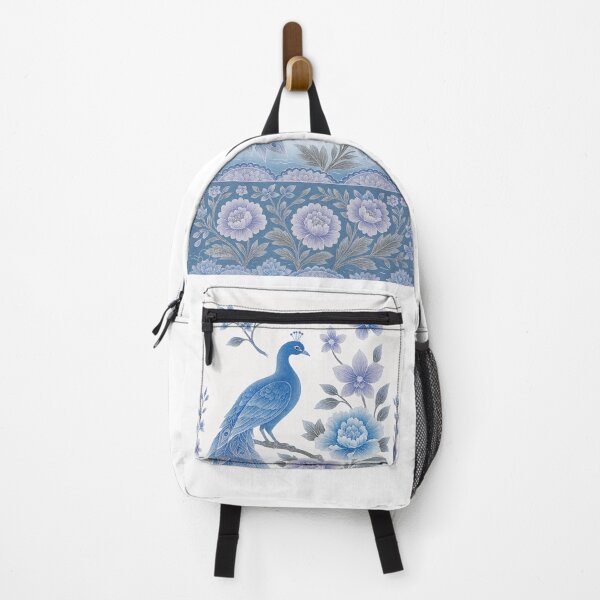 Item preview, Blue Peacock and Lotus Batik Pattern on White Background – Thai-Inspired Textile Art designed and sold by ying815bubble.