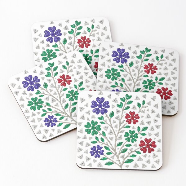 Item preview, Jeweled Floral Mosaic – Red, Green & Sapphire-Blue designed and sold by DigitalGemArt.