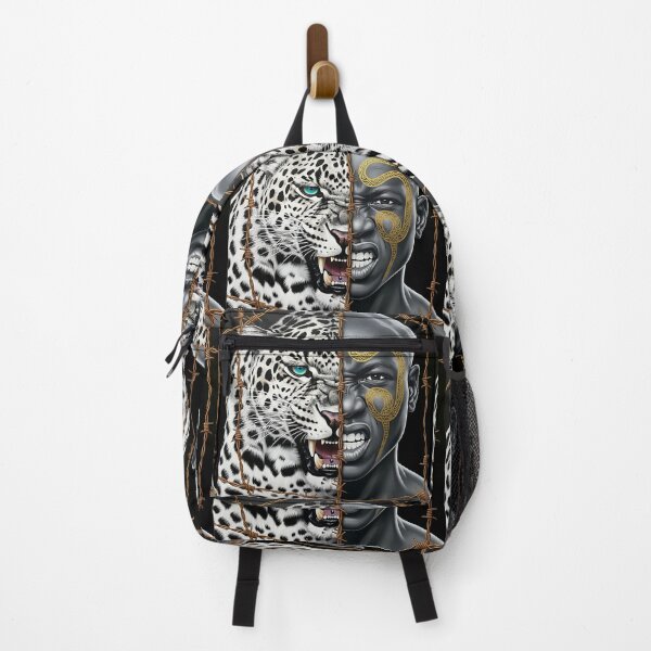 Item preview, Angry black and white leopard with an African man's face and a tattoo of a snake and crossed barbed wire on his face designed and sold by jotcar.