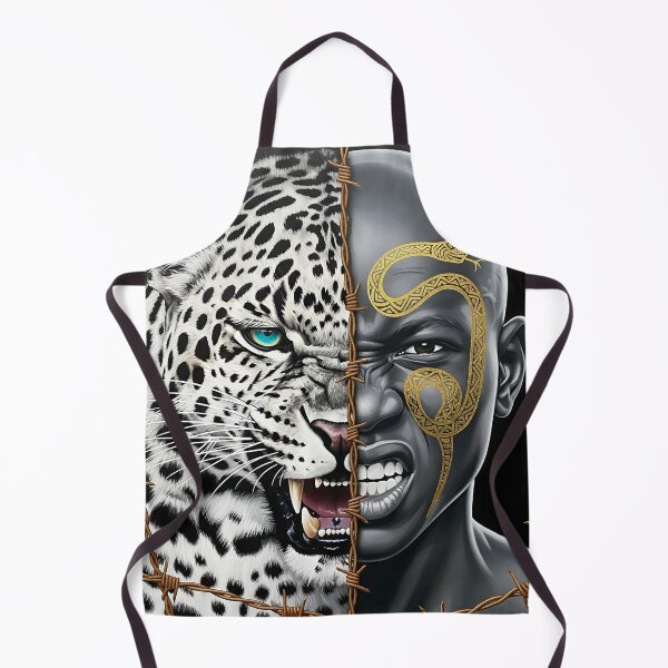 Item preview, Angry black and white leopard with an African man's face and a tattoo of a snake and crossed barbed wire on his face designed and sold by jotcar.