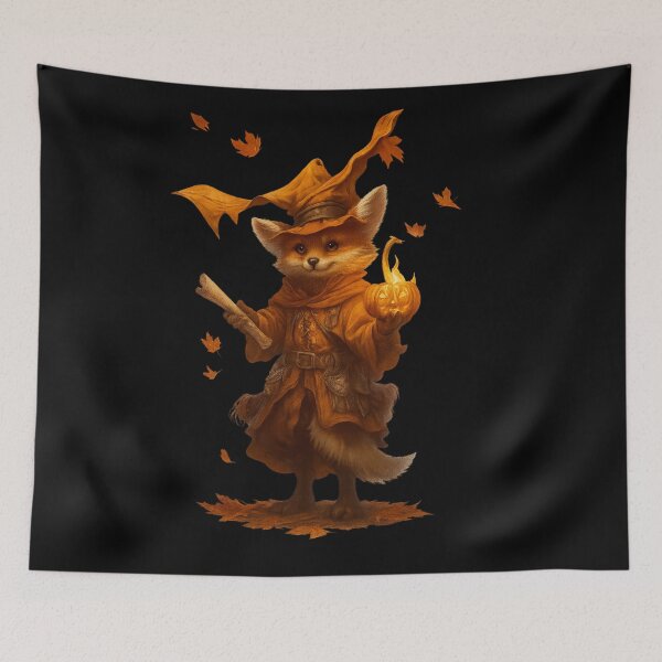 Item preview, Mystical Fox Wizard with Pumpkin Lantern – Autumn Fantasy Art designed and sold by NeonCore.