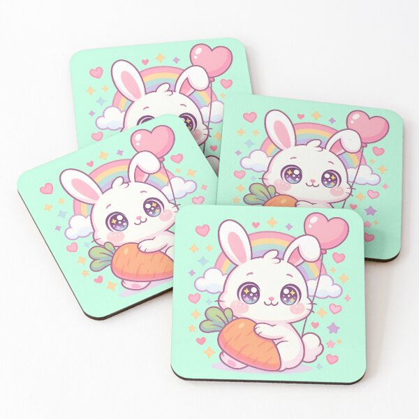 Item preview, Kawaii Bunny with Carrot and Rainbow – Cutest Anime designed and sold by BloomOfDesign.