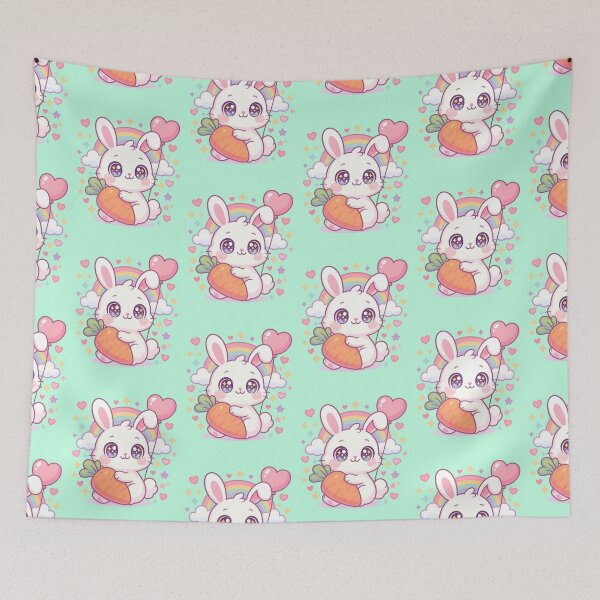 Item preview, Kawaii Bunny with Carrot and Rainbow – Cutest Anime designed and sold by BloomOfDesign.