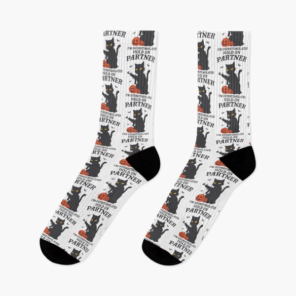 Item preview, Hold on Partner I'm Overstimulated Spooky Season Halloween Cat designed and sold by PatternFariss.
