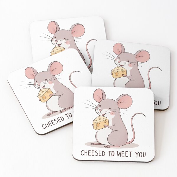 Item preview, Cheesed To Meet You – Cute Kawaii Mouse Holding Swiss Cheese Pun designed and sold by Victor Shadehorn.
