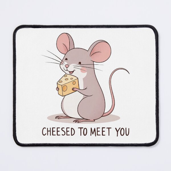 Item preview, Cheesed To Meet You – Cute Kawaii Mouse Holding Swiss Cheese Pun designed and sold by Victor Shadehorn.