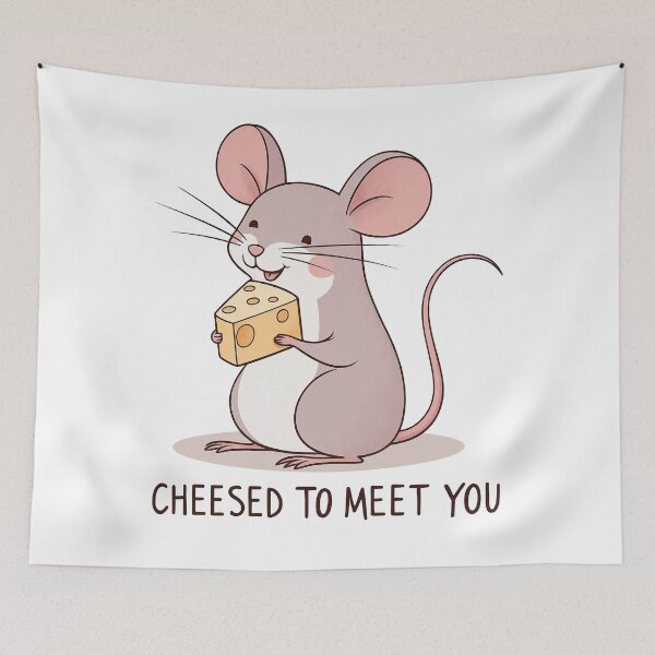 Item preview, Cheesed To Meet You – Cute Kawaii Mouse Holding Swiss Cheese Pun designed and sold by Victor Shadehorn.