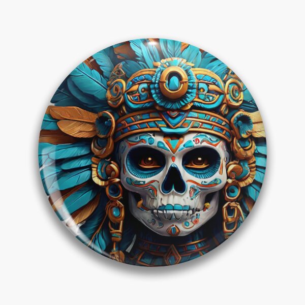 Item preview, Aztec Warrior Skull – Blue and Gold Feathers designed and sold by SpectrumEssence.