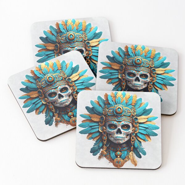 Item preview, Aztec Warrior Skull – Blue and Gold Feathers designed and sold by SpectrumEssence.