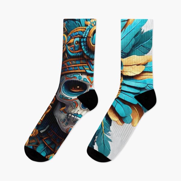 Item preview, Aztec Warrior Skull – Blue and Gold Feathers designed and sold by SpectrumEssence.