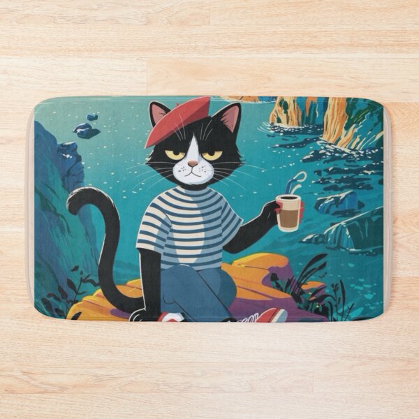 Item preview, Étretat, France Travel Poster – Cat ‘Lucien’ |  French Cat Cartoon  designed and sold by LeQuirks.