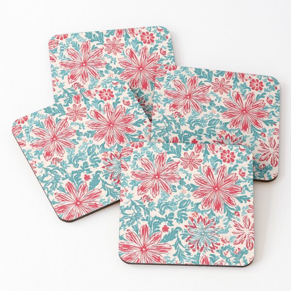 Item preview, Teal and Red Tropical Floral Pattern designed and sold by SassyArtistry.