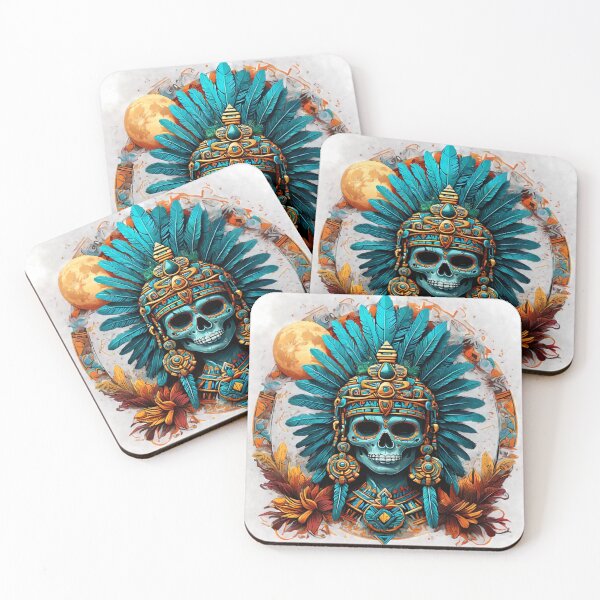 Item preview, Blue Aztec Warrior Skull – Moon & Golden Arch designed and sold by SpectrumEssence.