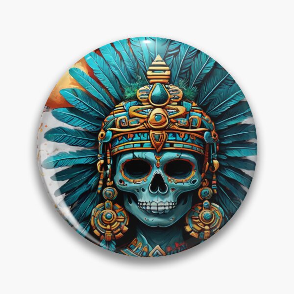 Item preview, Blue Aztec Warrior Skull – Moon & Golden Arch designed and sold by SpectrumEssence.