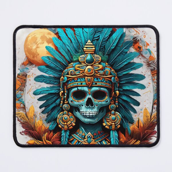 Item preview, Blue Aztec Warrior Skull – Moon & Golden Arch designed and sold by SpectrumEssence.