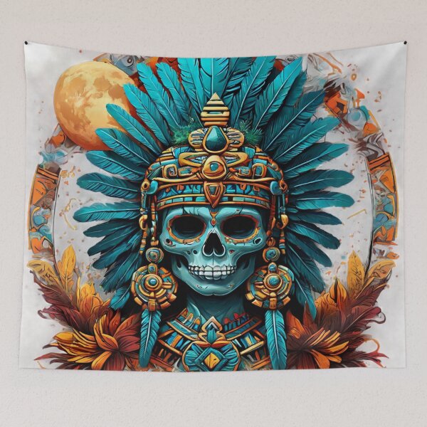 Item preview, Blue Aztec Warrior Skull – Moon & Golden Arch designed and sold by SpectrumEssence.