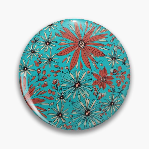 Item preview, Turquoise Red Wildflower Pattern designed and sold by SassyArtistry.