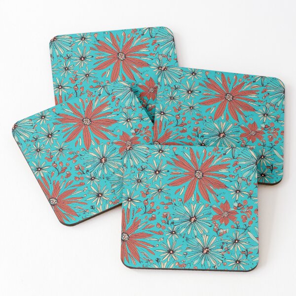 Item preview, Turquoise Red Wildflower Pattern designed and sold by SassyArtistry.