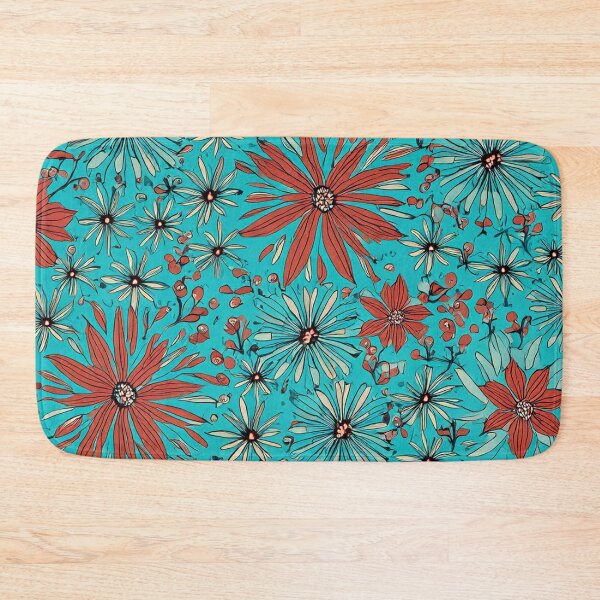 Item preview, Turquoise Red Wildflower Pattern designed and sold by SassyArtistry.