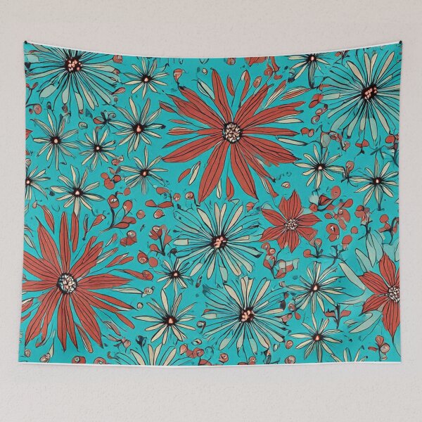 Item preview, Turquoise Red Wildflower Pattern designed and sold by SassyArtistry.