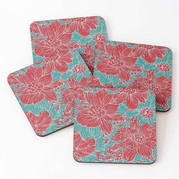 Item preview, Red Turquoise Tropical Floral Pattern designed and sold by SassyArtistry.