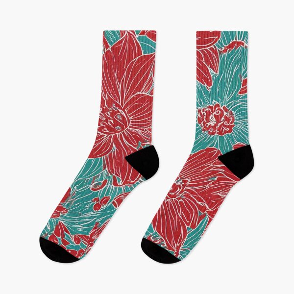 Item preview, Red Turquoise Tropical Floral Pattern designed and sold by SassyArtistry.