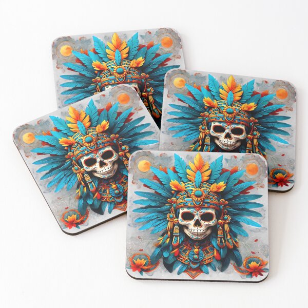 Item preview, hite Aztec Skull – Sun, Moon & Orange Flowers designed and sold by SpectrumEssence.