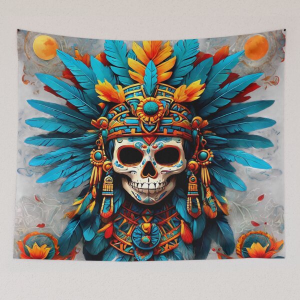 Item preview, hite Aztec Skull – Sun, Moon & Orange Flowers designed and sold by SpectrumEssence.