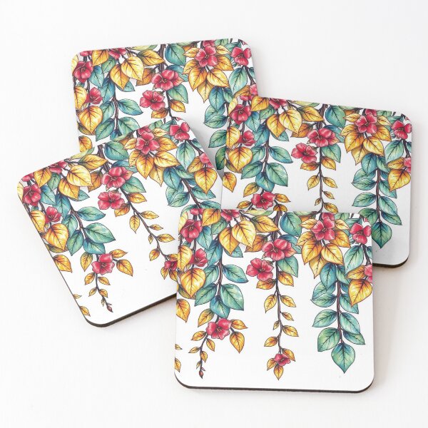Item preview, Colorful Hanging Leaves with Red Flowers designed and sold by SassyArtistry.