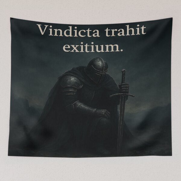 Item preview, Dark Knight Latin Quote | Vindicta Trahit Exitium | Gothic Medieval Warrior Art designed and sold by MacksMerch.