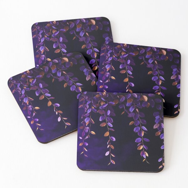 Item preview, Purple and Gold Hanging Leaves on Black designed and sold by SassyArtistry.