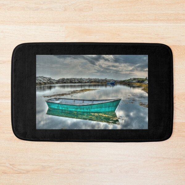 Item preview, Green fishing boat in the cove designed and sold by Roxane Bay.