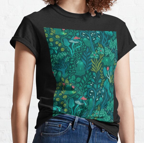 Emerald forest keepers. Fairy woodland creatures. Tree, plants and mushrooms Classic T-Shirt