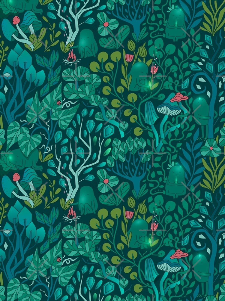 Emerald forest keepers. Fairy woodland creatures. Tree, plants and mushrooms by kostolom3000