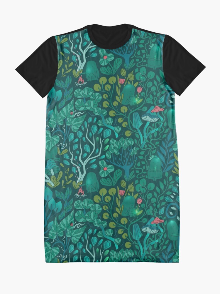 Alternate view of Emerald forest keepers. Fairy woodland creatures. Tree, plants and mushrooms Graphic T-Shirt Dress