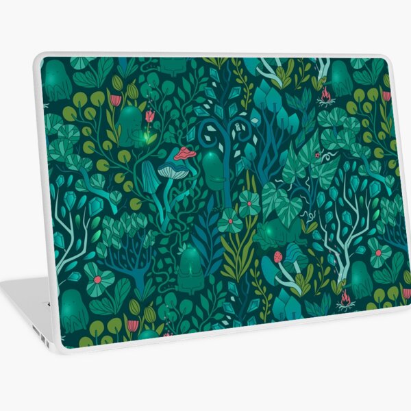 Emerald forest keepers. Fairy woodland creatures. Tree, plants and mushrooms Laptop Skin