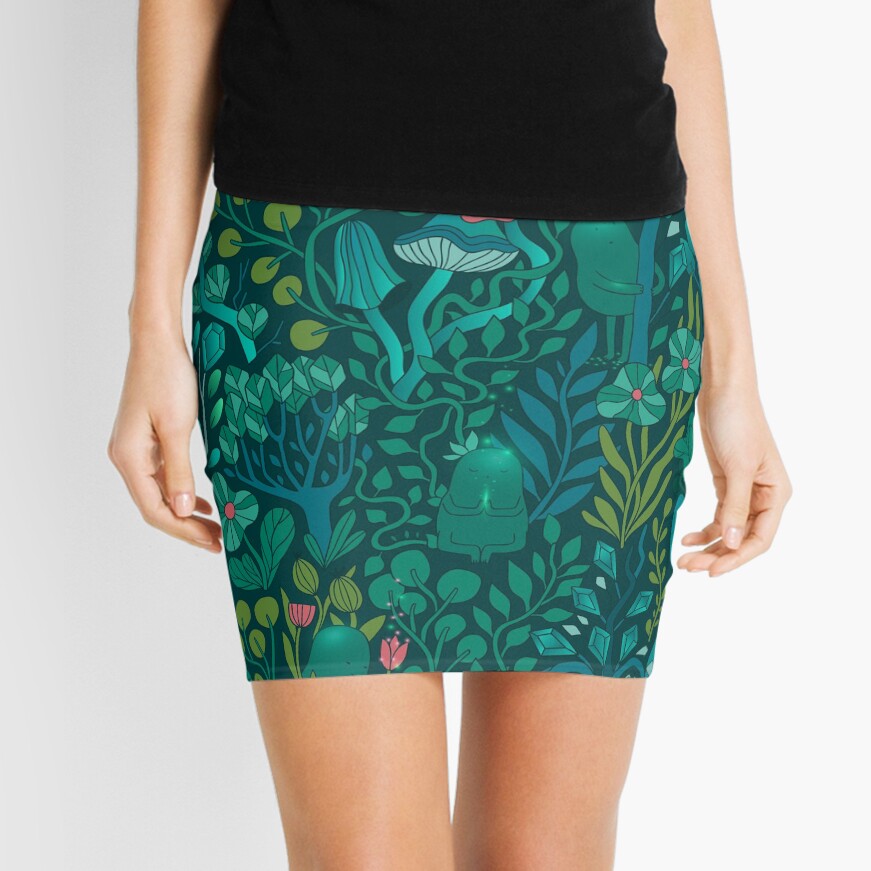 Emerald forest keepers. Fairy woodland creatures. Tree, plants and mushrooms Mini Skirt