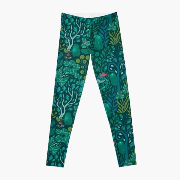 Emerald forest keepers. Fairy woodland creatures. Tree, plants and mushrooms Leggings