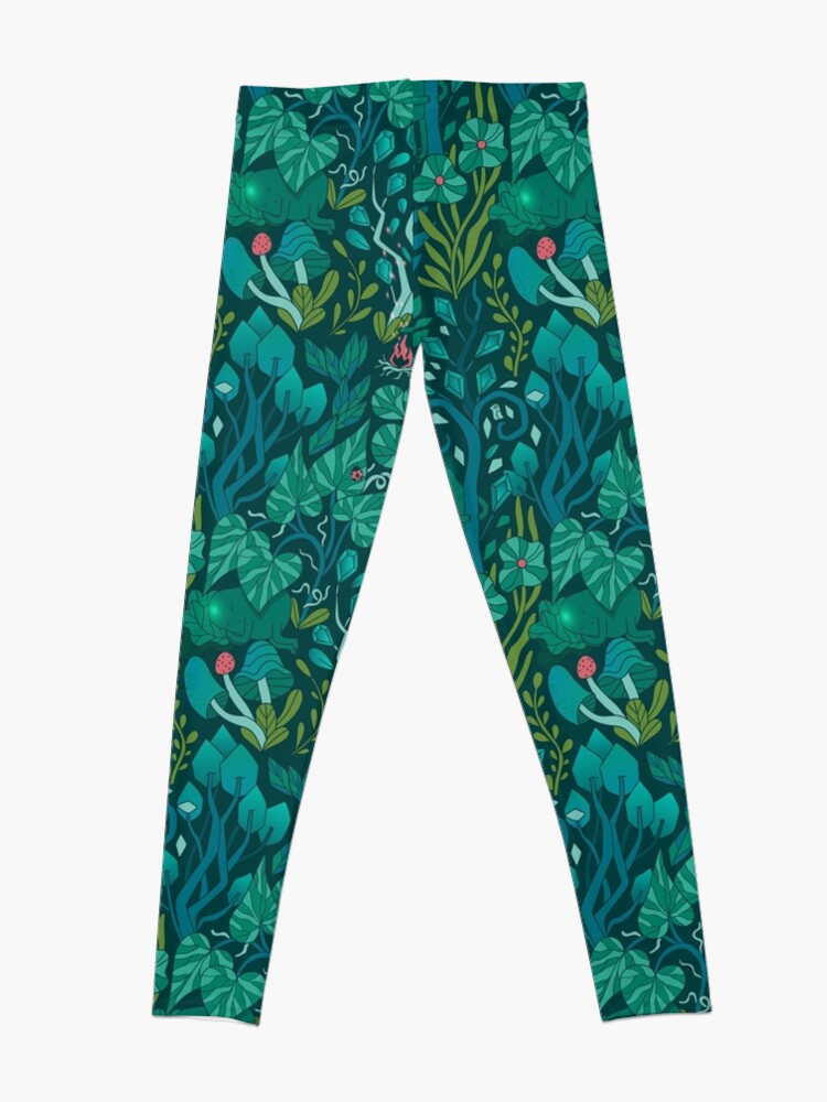 Alternate view of Emerald forest keepers. Fairy woodland creatures. Tree, plants and mushrooms Leggings