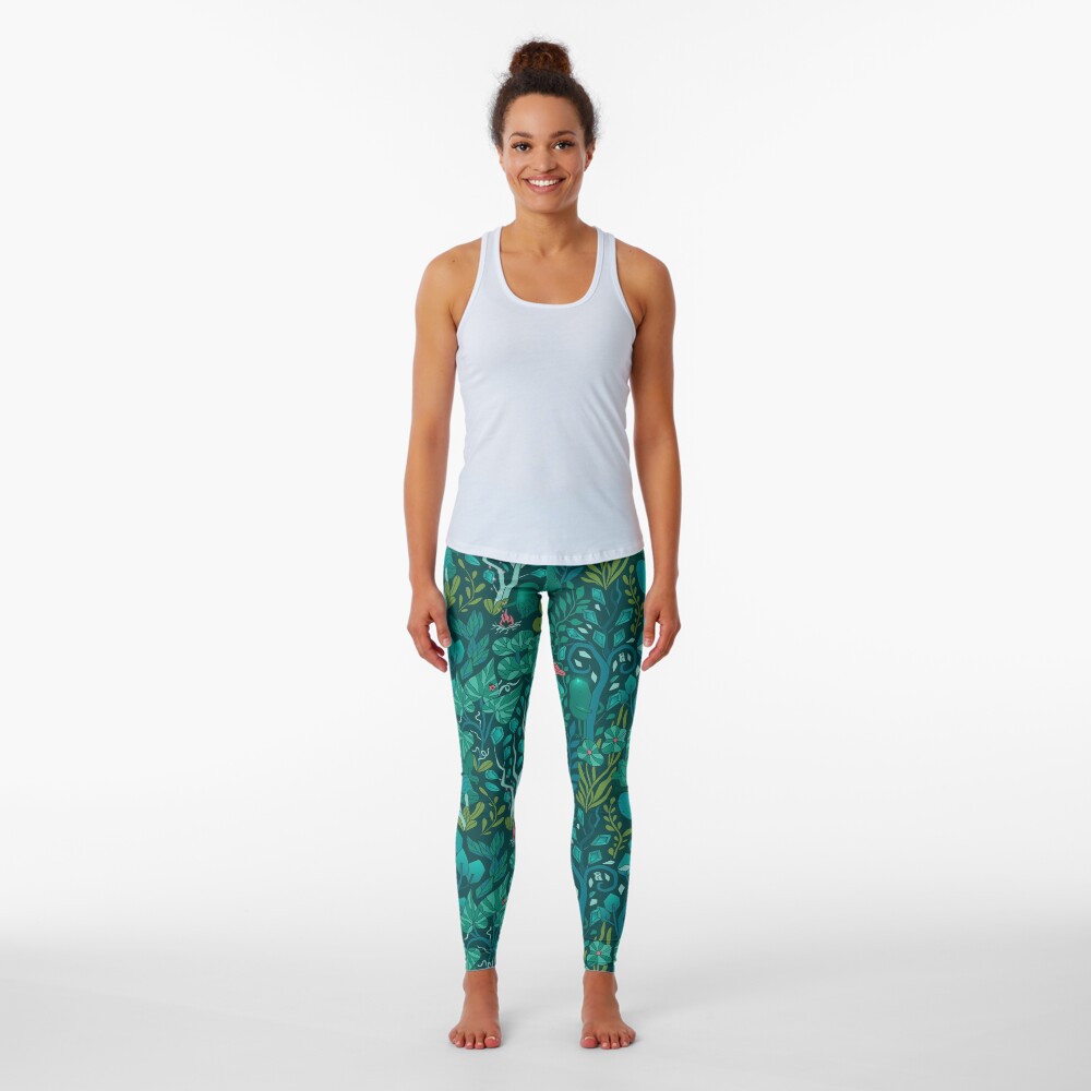 Emerald forest keepers. Fairy woodland creatures. Tree, plants and mushrooms Leggings