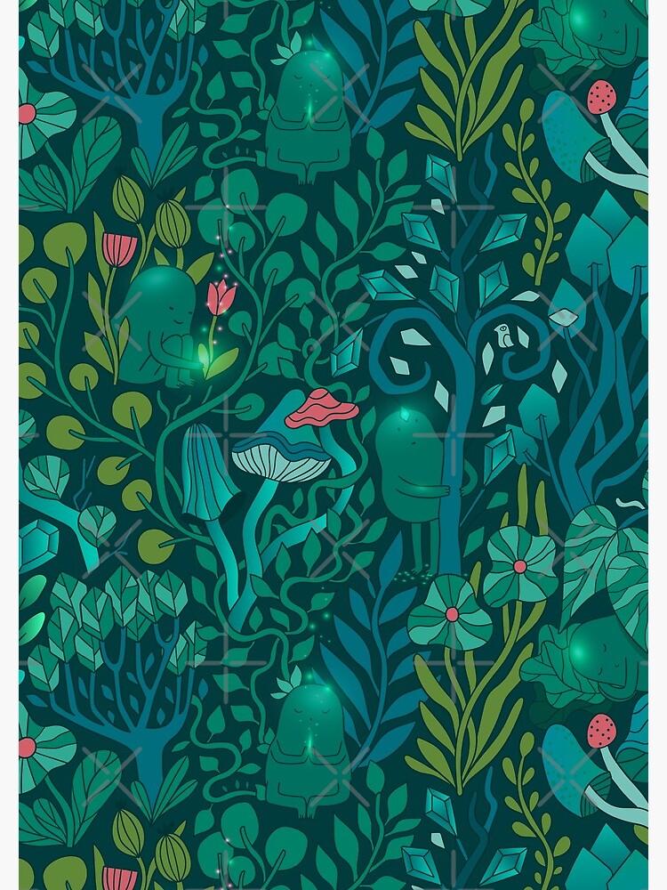 Emerald forest keepers. Fairy woodland creatures. Tree, plants and mushrooms by kostolom3000