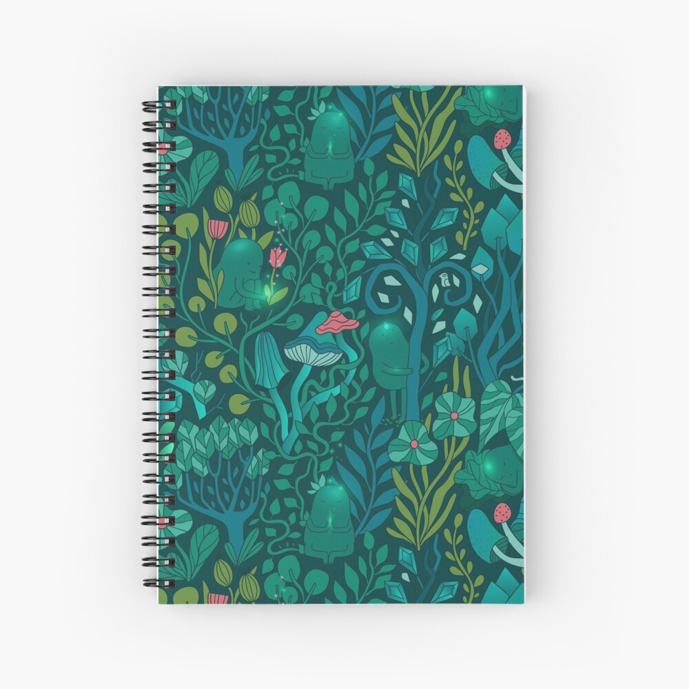 Emerald forest keepers. Fairy woodland creatures. Tree, plants and mushrooms Spiral Notebook