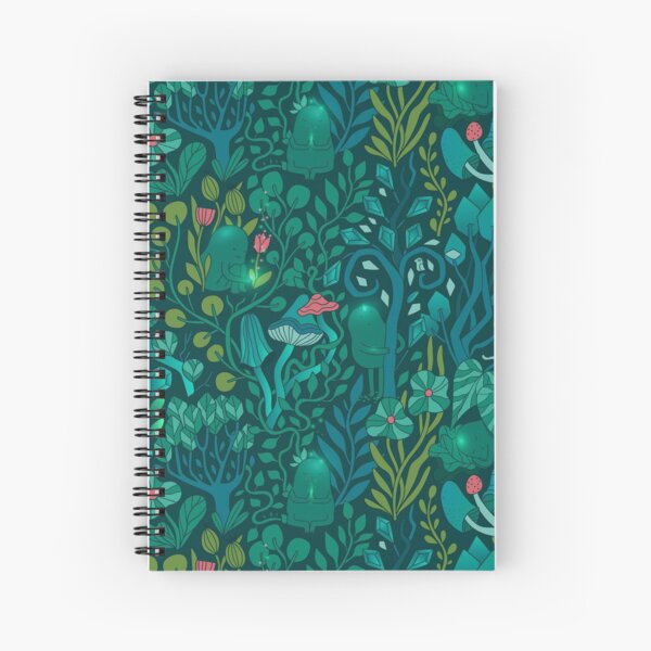 Emerald forest keepers. Fairy woodland creatures. Tree, plants and mushrooms Spiral Notebook